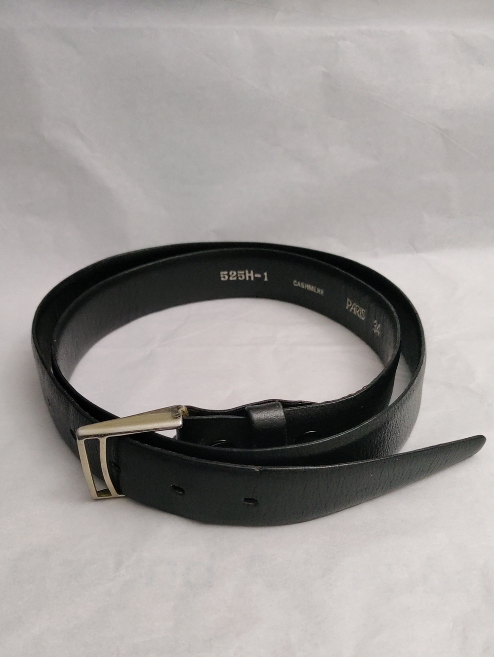 PARIS 525H-1 Cashmere Black Leather Belt with Silver Tone Buckle